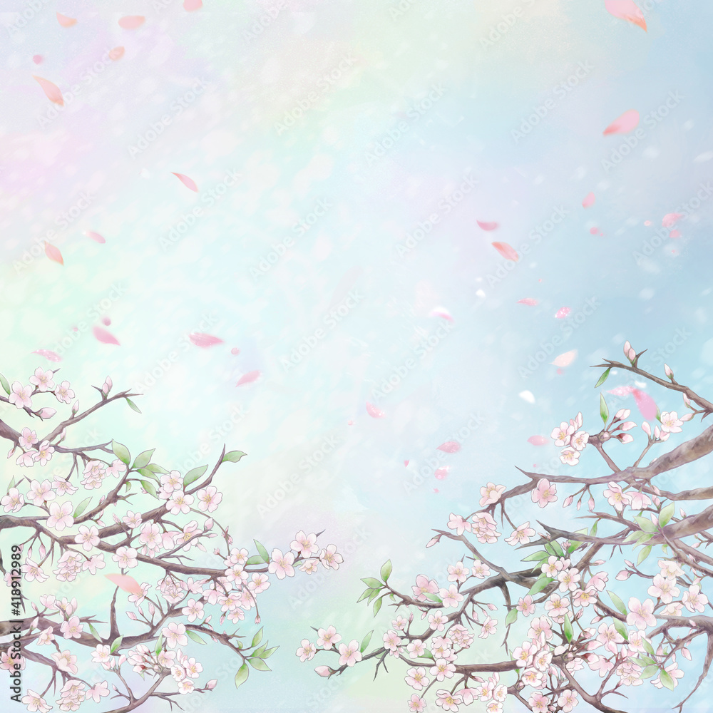 桜と花びらの背景イラスト3/カラー背景