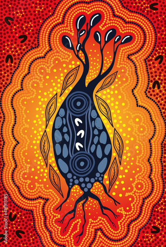 Boab tree with roots aboriginal painting