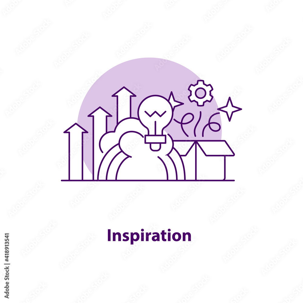 Inspiration creative UI concept icon. Creative idea abstract illustration. Idea generation. Business inspiration. Isolated vector art for UX. Color graphic design element