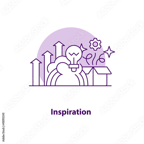 Inspiration creative UI concept icon. Creative idea abstract illustration. Idea generation. Business inspiration. Isolated vector art for UX. Color graphic design element