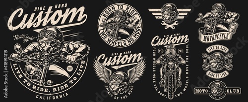Angry bear bikers vintage labels set