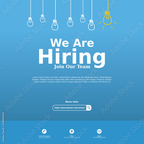 We are hiring simple design with yellow lamp sign. Social media banner template for job vacancy