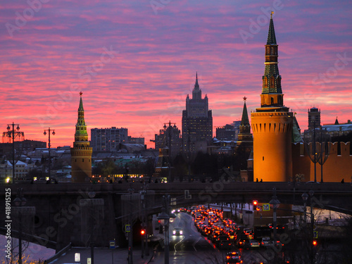 View on Moscow at sunset