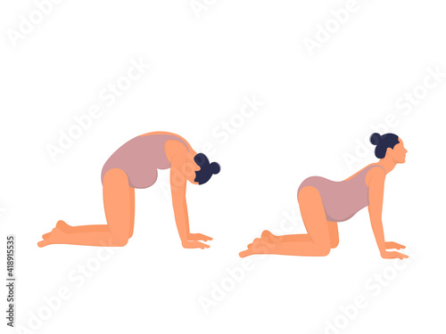 Set yoga poses. Pregnant women practice isolated on the white background. Vector illustration