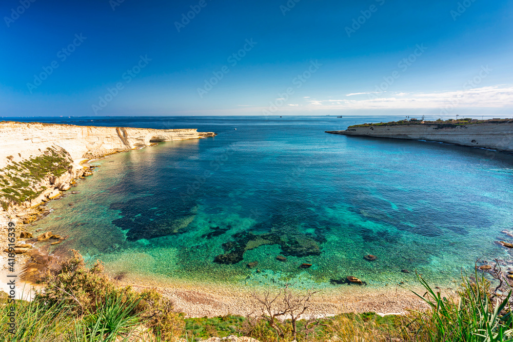 Beautiful cliffs of Malta at the Marsaxlokk village