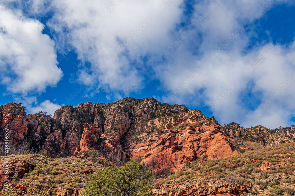 Landscape Image of Red Rock Cliffs and Clouds in Sedona AZ
