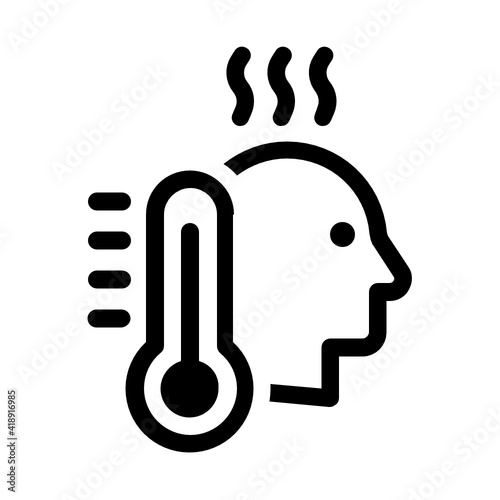Fever icon, sick person with high temperature, covid-19 symptom