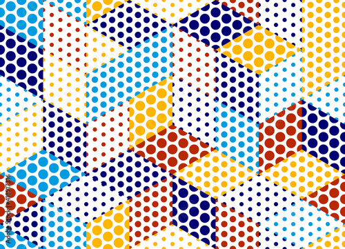 Seamless dotted cubes vector background, dots boxes repeating tile pattern, 3D architecture and construction, geometric design.