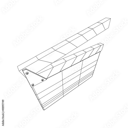 Movie clapper board. Film cinema concept. Wireframe low poly mesh vector illustration