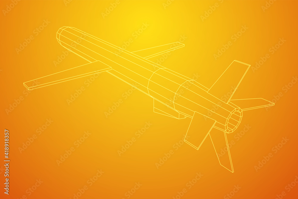 Flying supersonic cruise missile. Wireframe low poly mesh vector illustration Flying supersonic cruise missile. Wireframe low poly mesh vector illustration