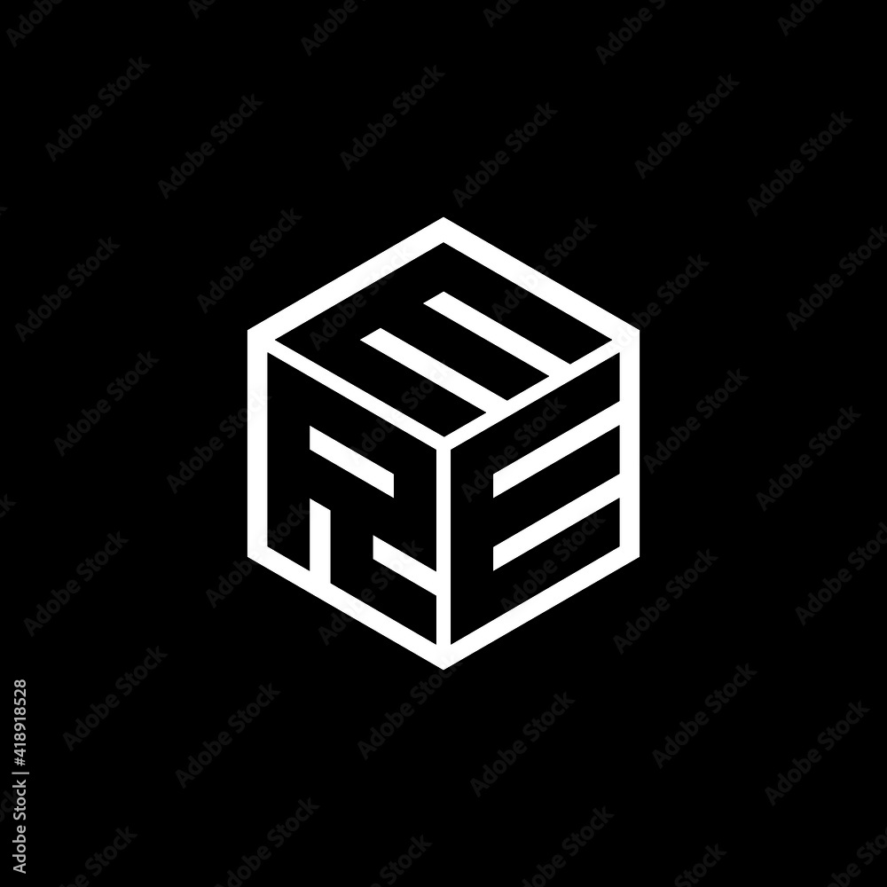 REM letter logo design with black background in illustrator, cube logo