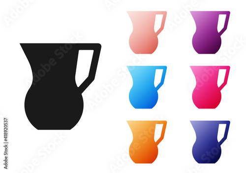 Black Jug glass with water icon isolated on white background. Kettle for water. Glass decanter with drinking water. Set icons colorful. Vector.