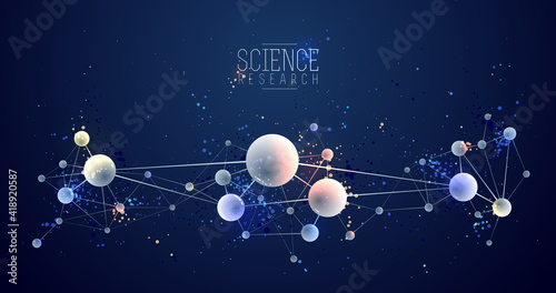 Vector molecules scientific chemistry and physics theme vector abstract background, micro and nano science and technology theme, atoms and microscopic particles.