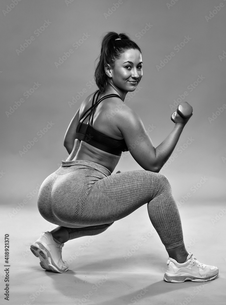 Fototapeta premium Plus size woman doing fitness exercises