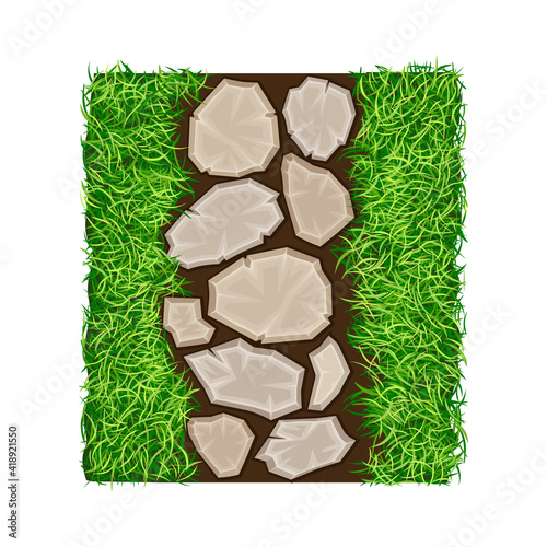 Walkway of Rough Cobblestones Rested on Green Lawn Grass as Landscape Design Vector Illustration