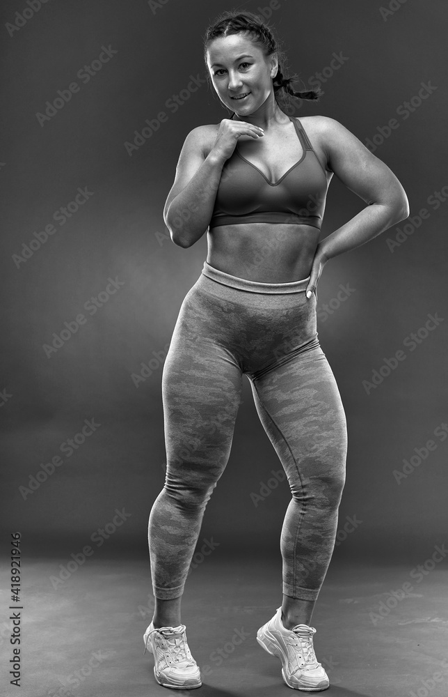 Fototapeta premium Plus size woman doing fitness exercises