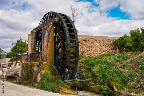 Ancient arabic mill, water noria at Abaran village in Murcia region Spain Europe