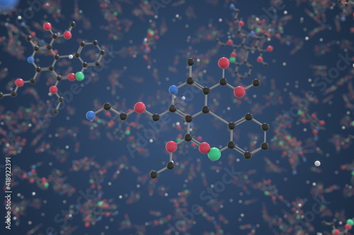 Molecule of Amlodipine. Molecular model, science related 3d rendering