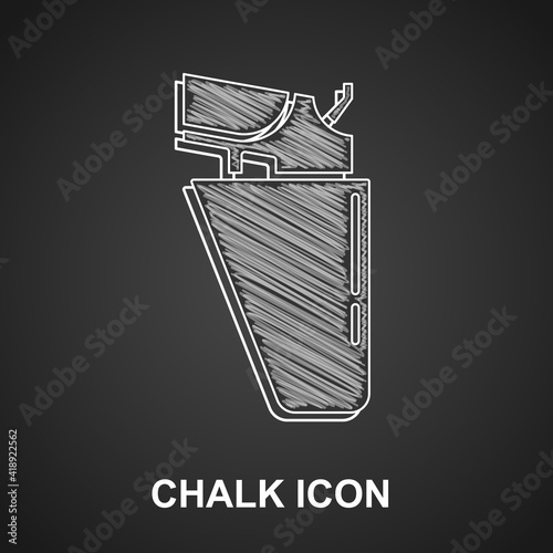 Chalk Revolver gun in holster icon isolated on black background. Vector.