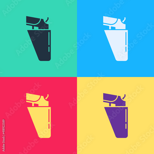 Pop art Revolver gun in holster icon isolated on color background. Vector.