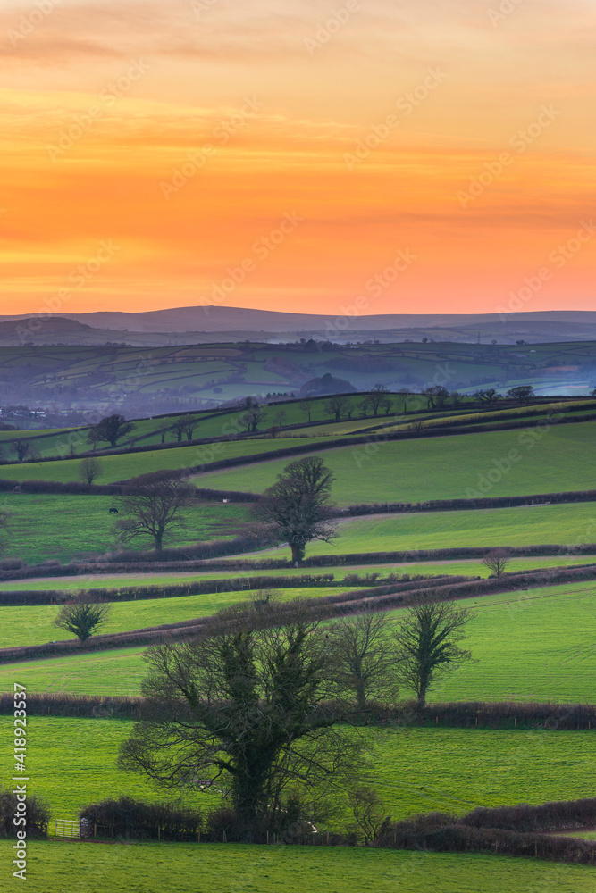 Sunset of the Fields, Berry Pomeroy Village in Devon, England, Europe
