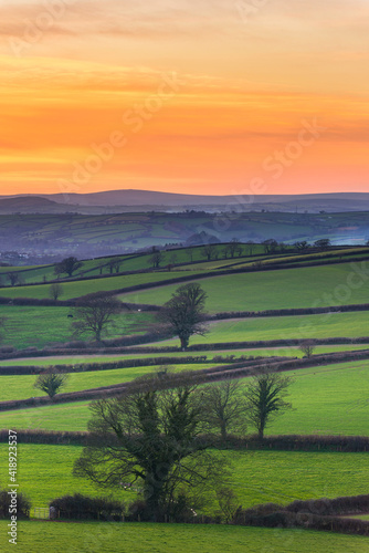 Sunset of the Fields, Berry Pomeroy Village in Devon, England, Europe