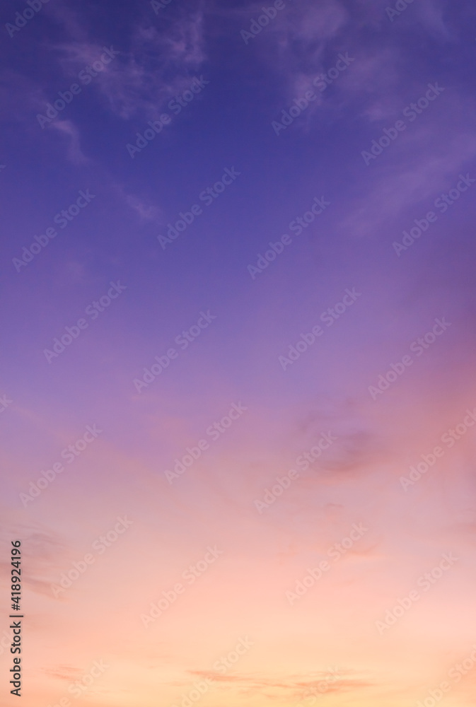 Dusk sky vertical with colorful sunlight in the evening on twilight sky background
