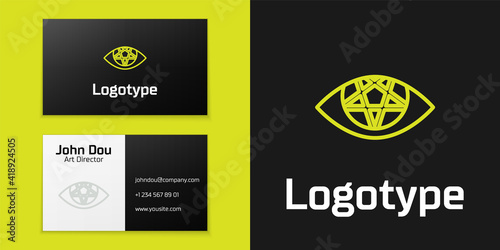 Logotype line Pentagram icon isolated on black background. Magic occult star symbol. Logo design template element. Vector Illustration.