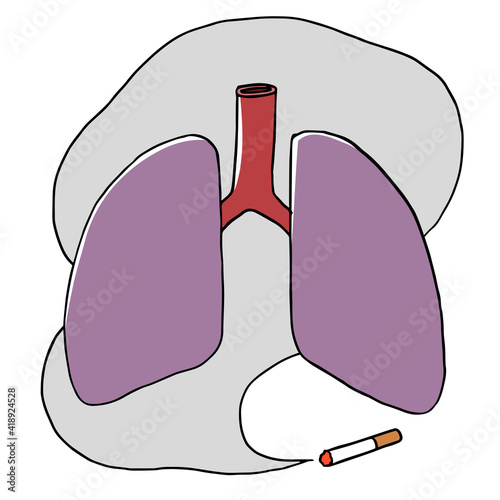 たばこの煙と不健康な肺のイメージ