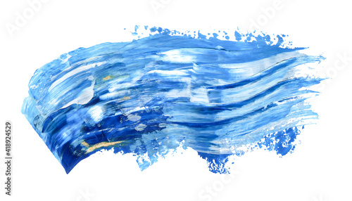 Hand drawn brush smear isolated on white. Dark blue and light blue colors. Wave shape art stroke photo