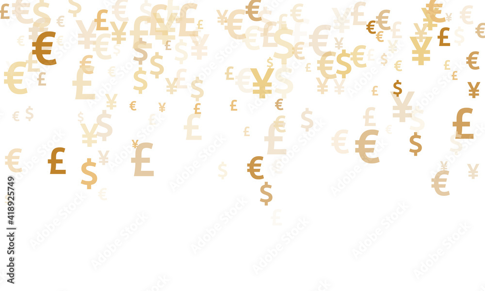 Euro dollar pound yen gold icons scatter currency vector design. Payment concept. Currency