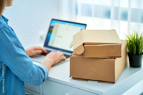 Wallpaper Mural Woman received a parcels after online ordering a goods at internet shop Torontodigital.ca