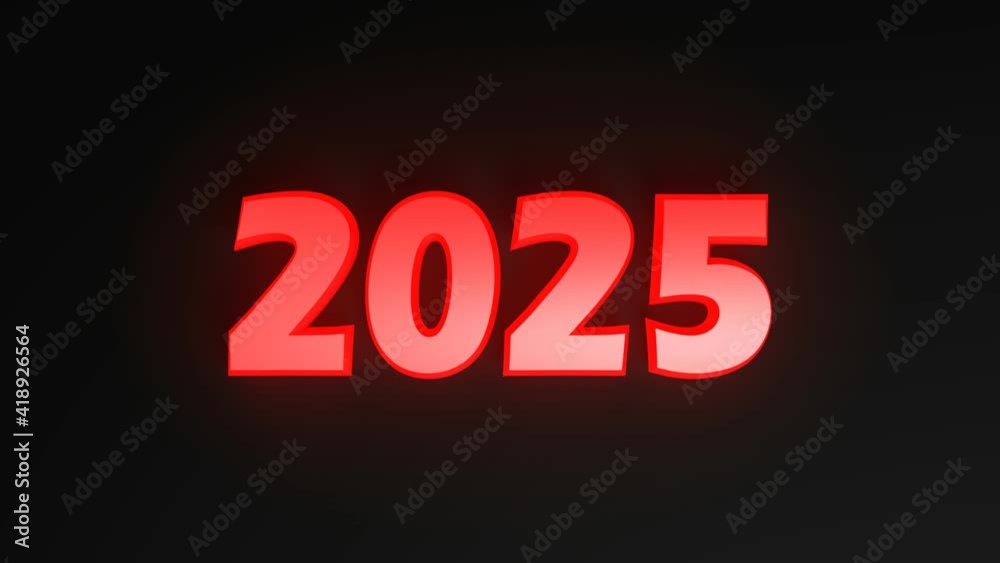 The write 2025 in red lighted characters, on black background - 3D rendering video clip The write 2025 in red lighted characters, on black background - 3D rendering video clip