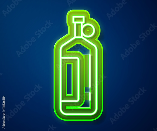 Glowing neon line Aqualung icon isolated on blue background. Oxygen tank for diver. Diving equipment. Extreme sport. Diving underwater equipment. Vector.