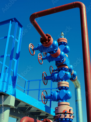 Ecology. Oil and gas industry.  Seagull sitting on a gas well