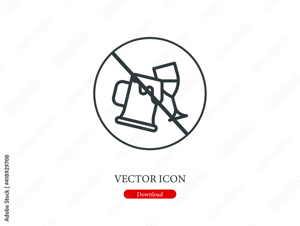 No alcohol vector icon. Editable stroke. Linear style sign for use on web design and mobile apps, logo. Symbol illustration. Pixel vector graphics - Vector No alcohol vector icon. Editable stroke. Linear style sign for use on web design and mobile apps, logo. Symbol illustration. Pixel vector graphics - Vector