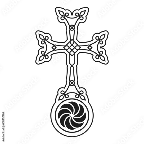 vector icon with ancient Armenian symbol Khachkar. Armenian cross stone for your project