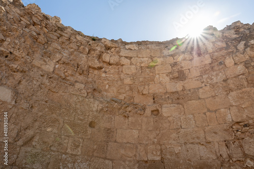 Remains of the  inner wall in the courtyard of the ruins of the palace of King Herod - Herodion in the Judean Desert, in Israel photo