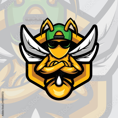 Bee logo mascot design sport vector with modern illustration concept style for badge, emblem and t-shirt printing. Hornet bee e-sport logo. Angry bee mascot illustration.