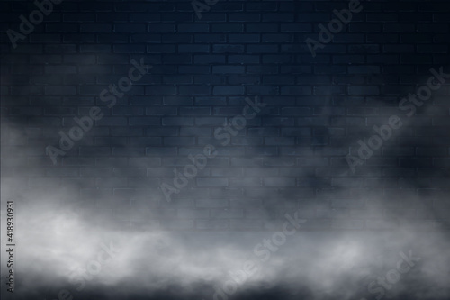 Ancient brick wall background and fog