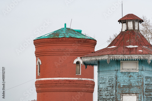 Old water tower close up against the sky  photo