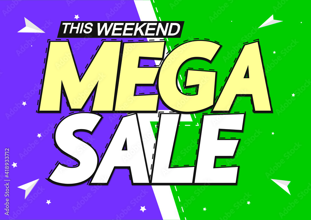 Mega Sale, poster design template, discount banner, vector illustration