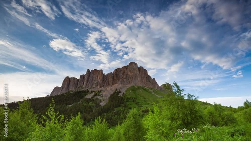 The formation and movement of clouds over the summer slopes of Adygea Bolshoy Thach and the Caucasus Mountains