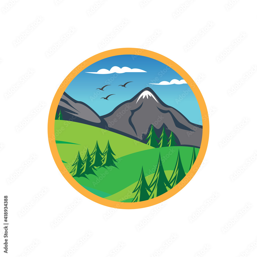 mountains and landscape vector small circle colorful illustration