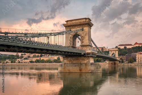 Chain bridge on Danube river in Budapest