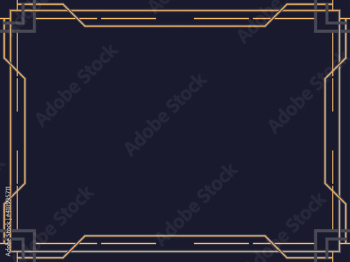 Art deco frame. Vintage linear border. Design a template for invitations, leaflets and greeting cards. Geometric golden frame. The style of the 1920s - 1930s. Vector illustration