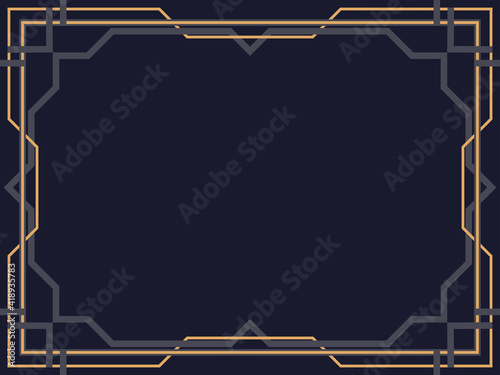 Art deco frame. Vintage linear border. Design a template for invitations, leaflets and greeting cards. Geometric golden frame. The style of the 1920s - 1930s. Vector illustration