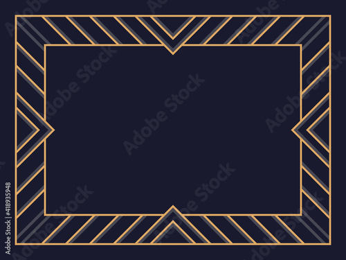 Art deco frame. Vintage linear border. Design a template for invitations, leaflets and greeting cards. Geometric golden frame. The style of the 1920s - 1930s. Vector illustration