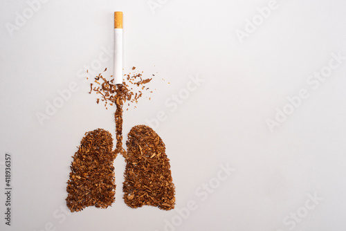 No smoking concept with cigarettes and tobacco lunges shape