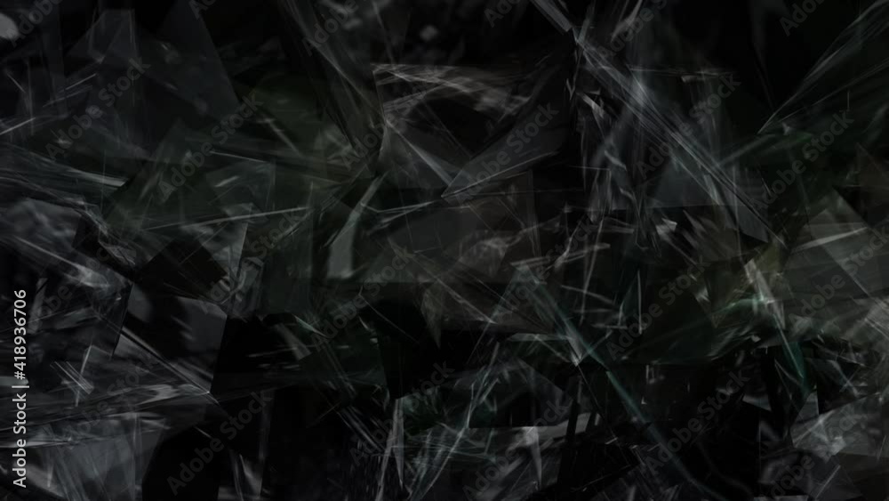 An abstract 'mirror' background animation, using wire frames and broken glass image textures.